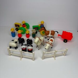 LOT of 20 Vintage Fisher-Price Little People Farm Animal Farmers Cow Pig 70s 80s